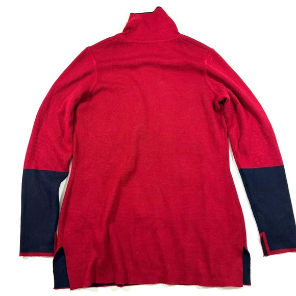 Athleta Switchback Sweater Merino Blend Blue Red Colorblock - Picture 3 of 8